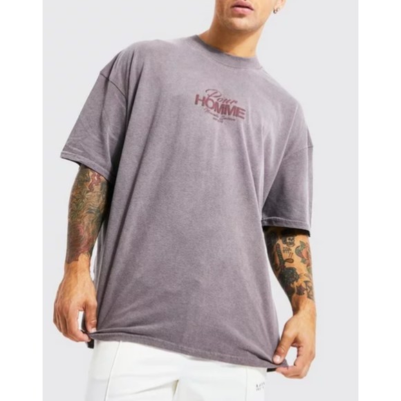 Boohoo Man NWT Pour Homme Tonal Print Tee Brown Medium - Picture 1 of 3